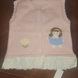 Pink Sweatervest With Catgirl And Tulip Woth White   Eyelet Ruffle Toddler 3T